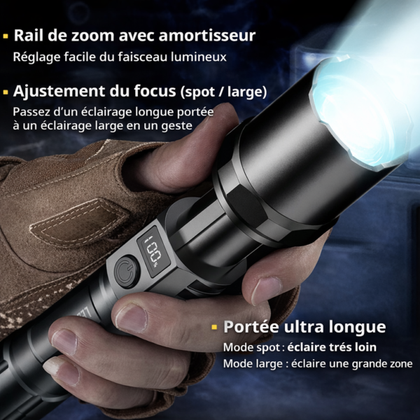 🔦 Lampe Torche Tactique LED Ultra Puissante — Éclaire comme en plein jour